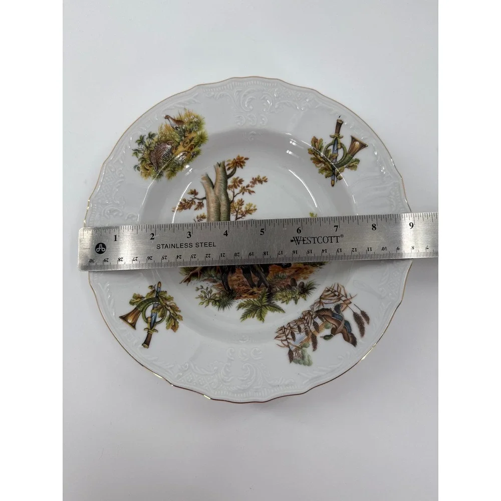 Bernadotte‎ Soup Bowl White Wild Boar Hunting Scene Fine Boheme Gold Rim